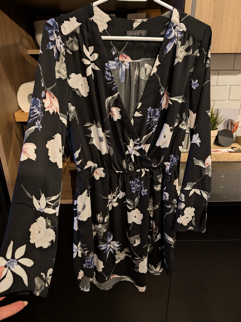 Dynamite Black Floral Wrap Dress